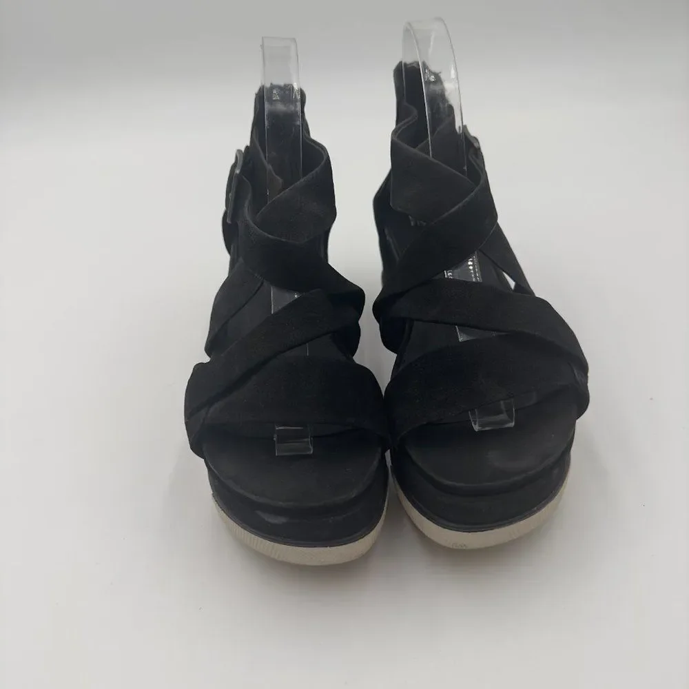 Eileen Fisher Suede Boost Wedge Sandal with crisscross strap, Back zip. Size 9.5
